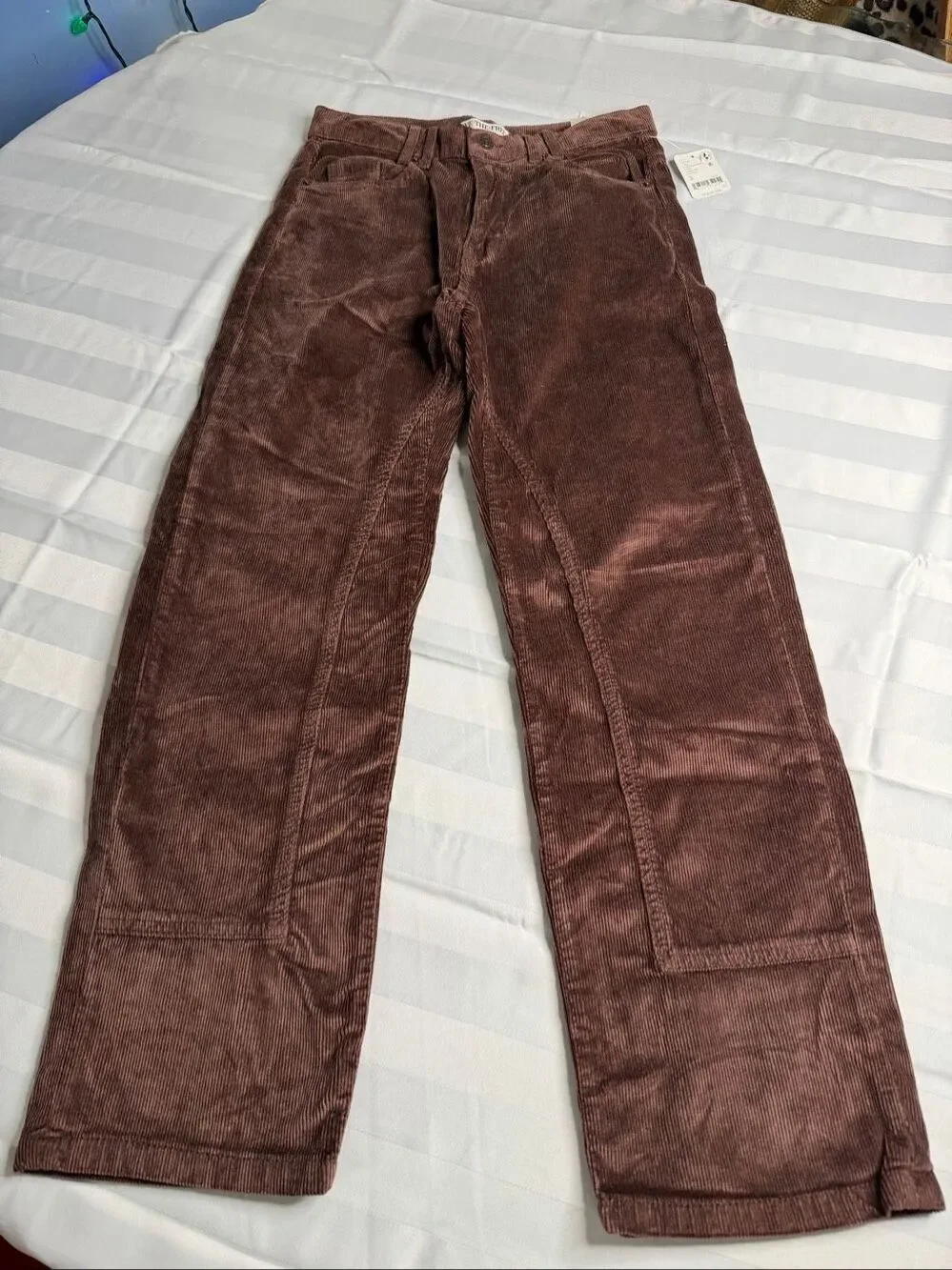 NWT Free People High Rise Straight Leg Brown Corduroy Pants Size 26 New